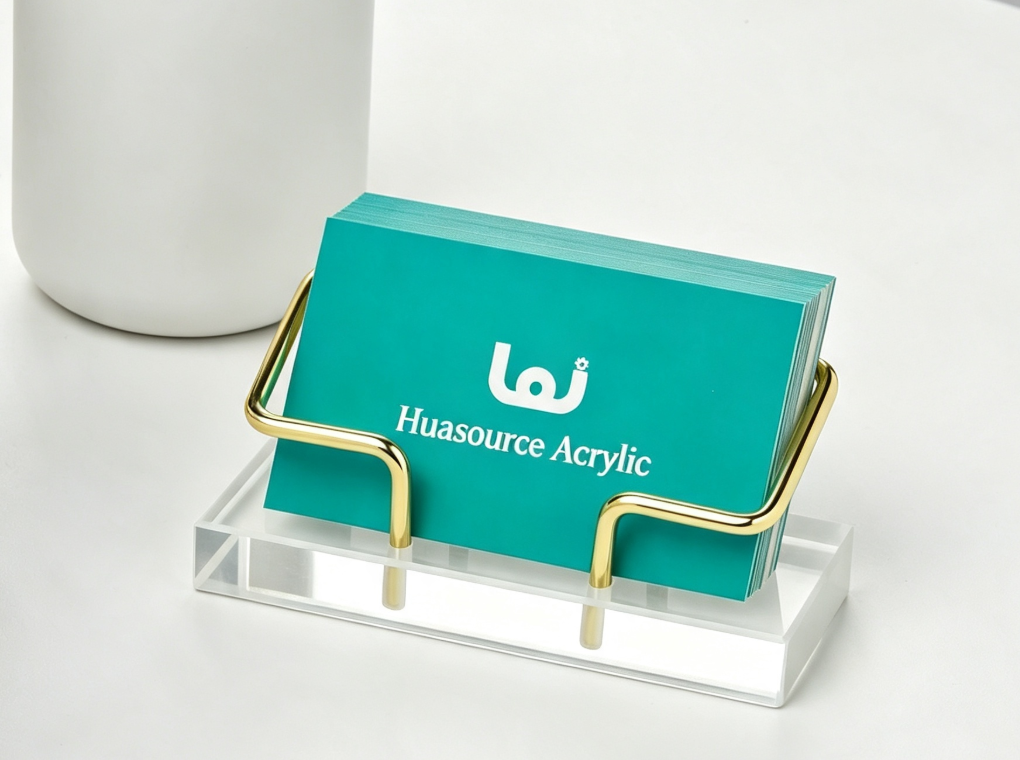 Clear Acrylic Base Metal Wire Business Card Holder, Modern Desktop Name Card Display Stand for Office & Reception