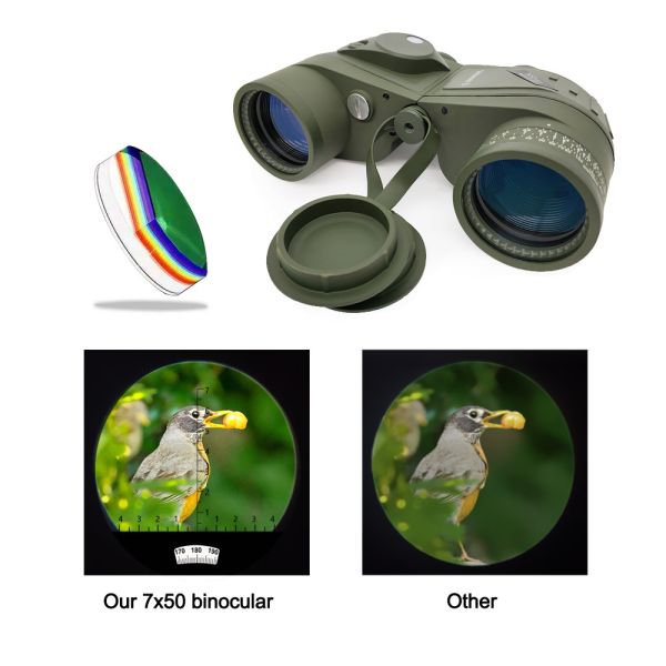 7x50 Binoculars Military With Rangefinder And Compass Waterproof Bak4 Sea Adventure