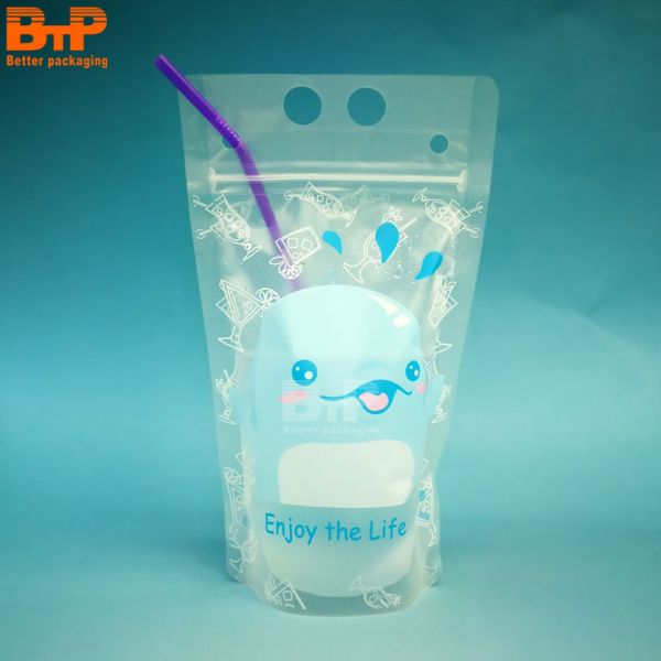 Customized 16oz 350ml 500ml Disposable Beverage/fruit Juice Pouch Round Corner Drink Packaging Plastic Zipper Bag