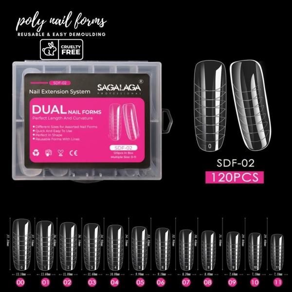 Dual Forms Poly Nail Gel Molds Full Cover Coffin Nail Tips Extension Form 12 Sizes for Gel Manicure Art Design Salon DIY