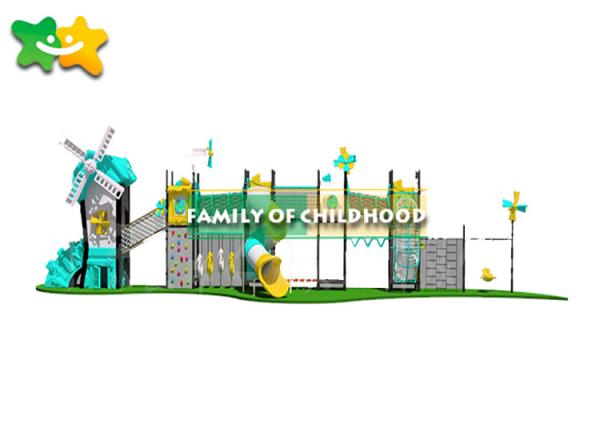 Fun Outdoor Playhouse With Slide And Swing , Kids Outdoor Climbing Equipment Frames