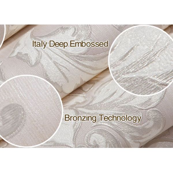 Embossed Vinyl Victorian Style Wallpaper with Damask Pattern , Eco - Friendly