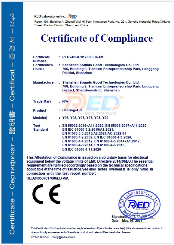 Shenzhen Sounds Good Technologies Co.,Ltd Сертификации