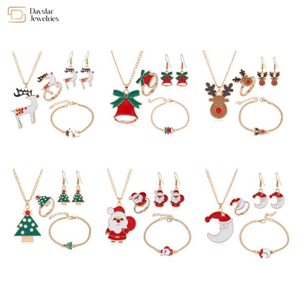 Presentes de Natal Conjunto de Jóias de Natal para Mulheres Brincos Anéis Pulseiras Colar