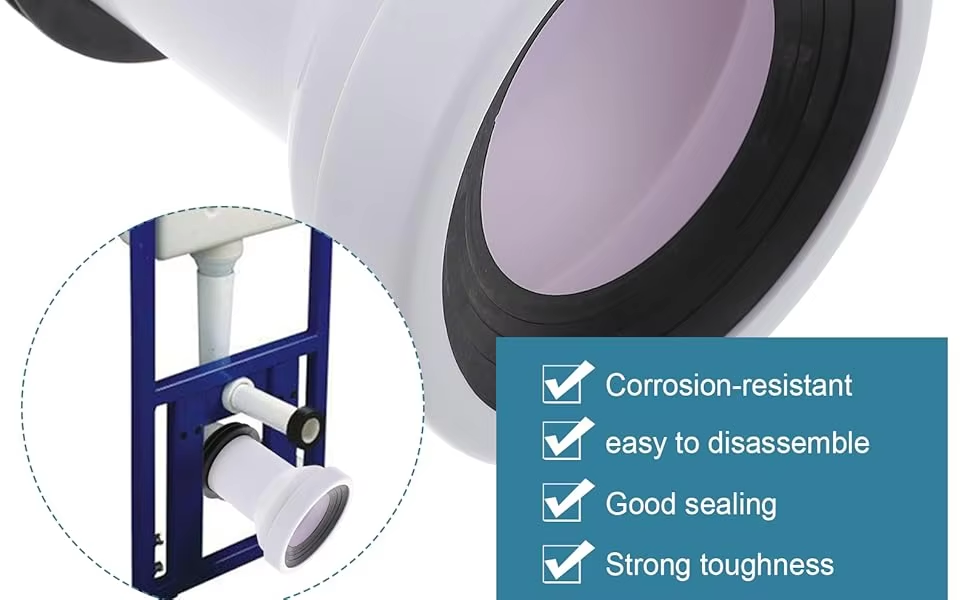 White Straight Pipe Of The PP Toilet Tray Connector With Rubber Sealing Gasket