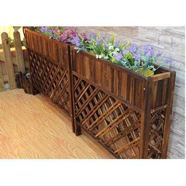 Полка цветка формы сетки балкона деревянная, загородка красочной деревянной стойки завода антисептиковая деревянная