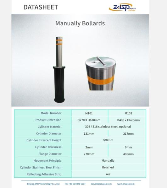 Bollards manuels en acier inoxydable, revêtus en poudre d'une épaisseur de paroi de 3 mm