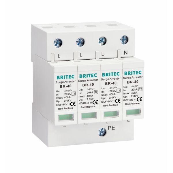 BR-40 3+1 440 Type 2 Surge Protector din rail surge protection din rail lightning arrester lightning arrester 40kA spd