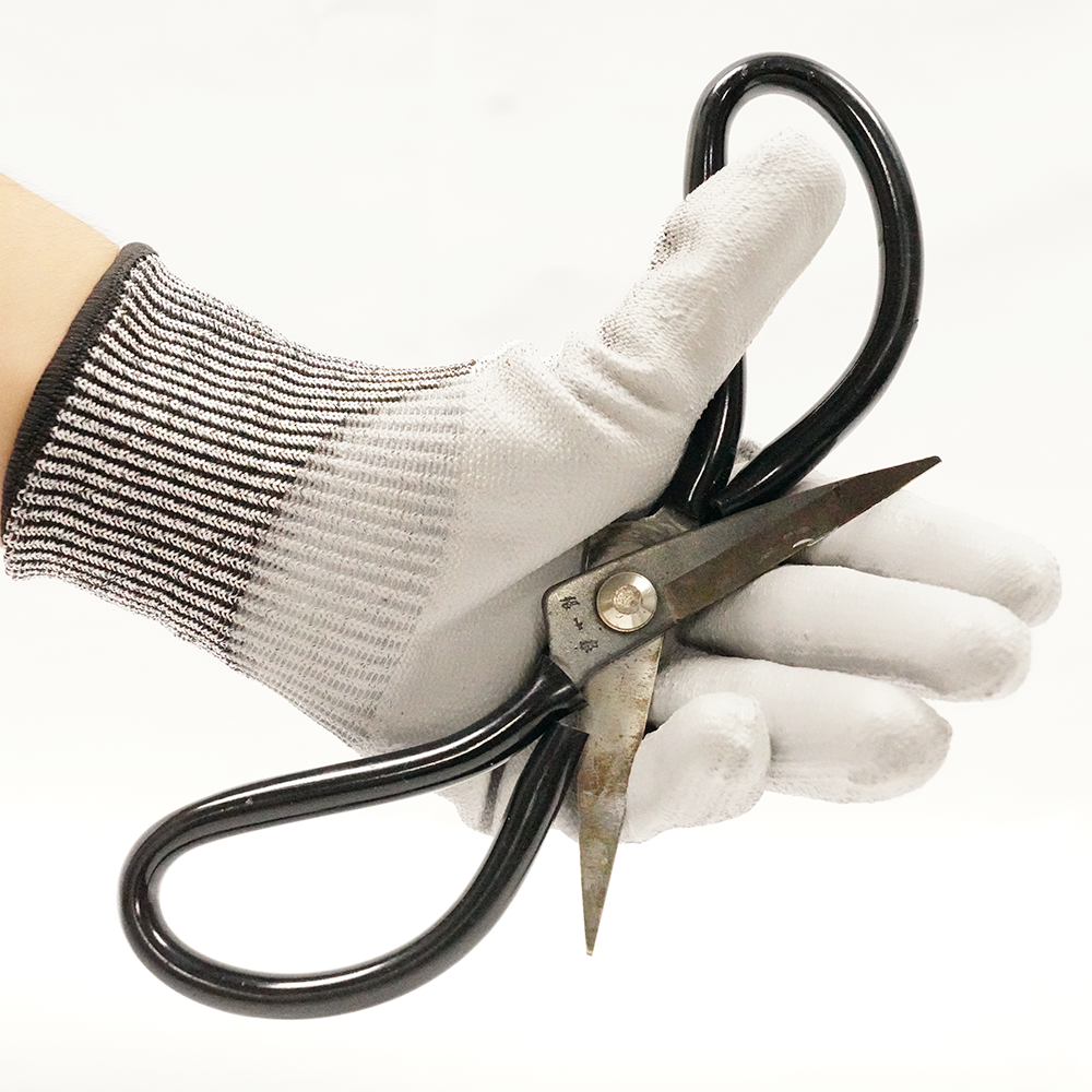 Guantes de seguridad con recubrimiento anti-corte de PU de 13 calibre, guantes de trabajo resistentes a la abrasión industrial