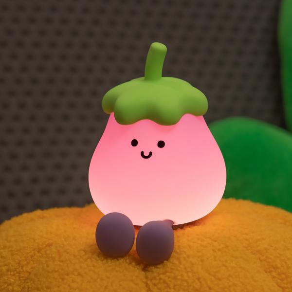 2025 Hot Sale Led Battery Usb Powered Eggplant Night Lights Kids Lamp For Home Decoration Holiday Lighting Night Lights For Gift