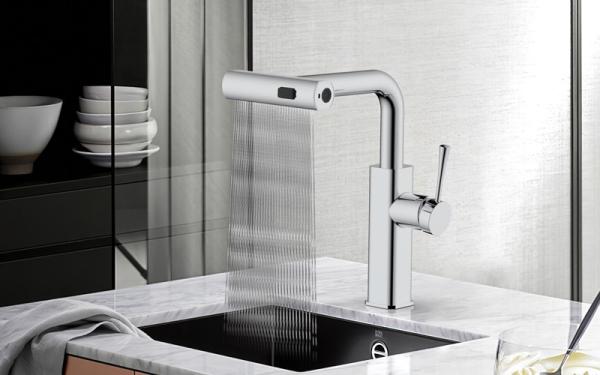 Brass Pull Out Kitchen Faucet  With Flexible Water Flow And Temperature Adjustment