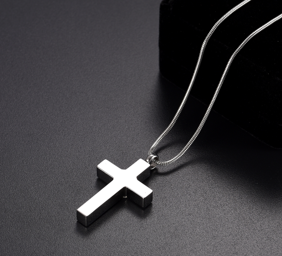 Stainless Steel Memorial Ash Funeral Casket Jewelry Cross Ash Holder Pendant Necklace