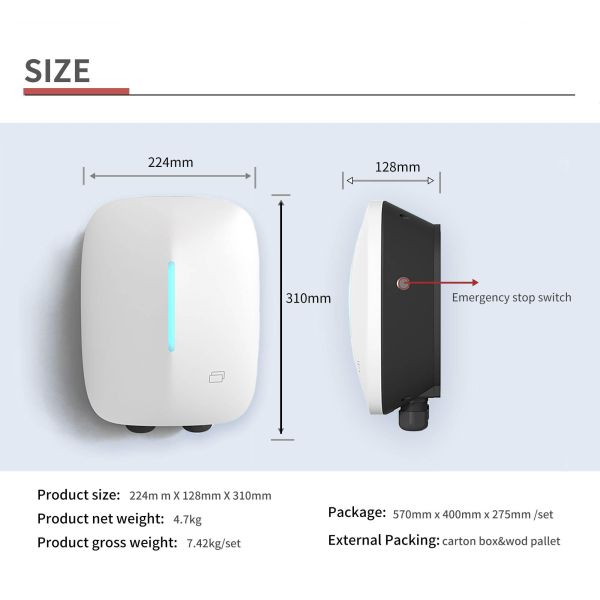 EV Car Charger AC Fast Charging 7kw 11kw 22kw Rfid App Wifi Control Ac Portable EV Charger