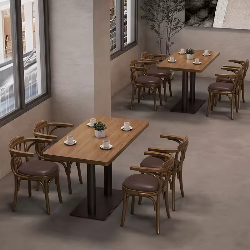 Retro American Style Solid Wood Metal Base Restaurant Furniture Cafe Table and Chair Set for Sale