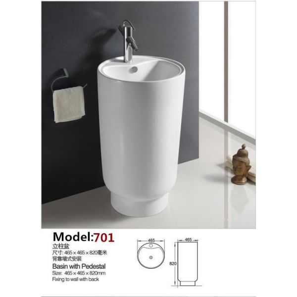 Fixing to Wall with Back Bathroom Sanitary Ware Ceramic Standing Pedestal Sinks Wash Basin