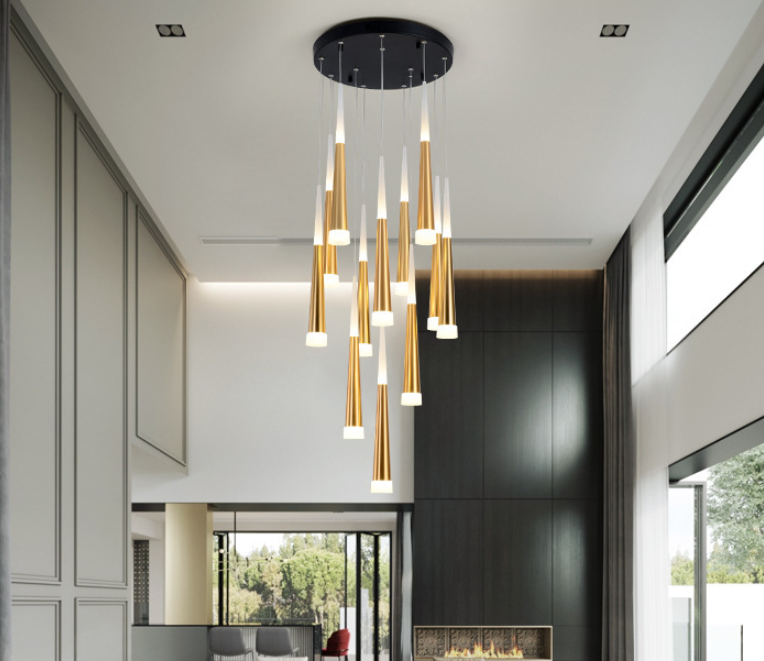 220v Led Chips Water Drop Metal Glass Pendant Light Staircase