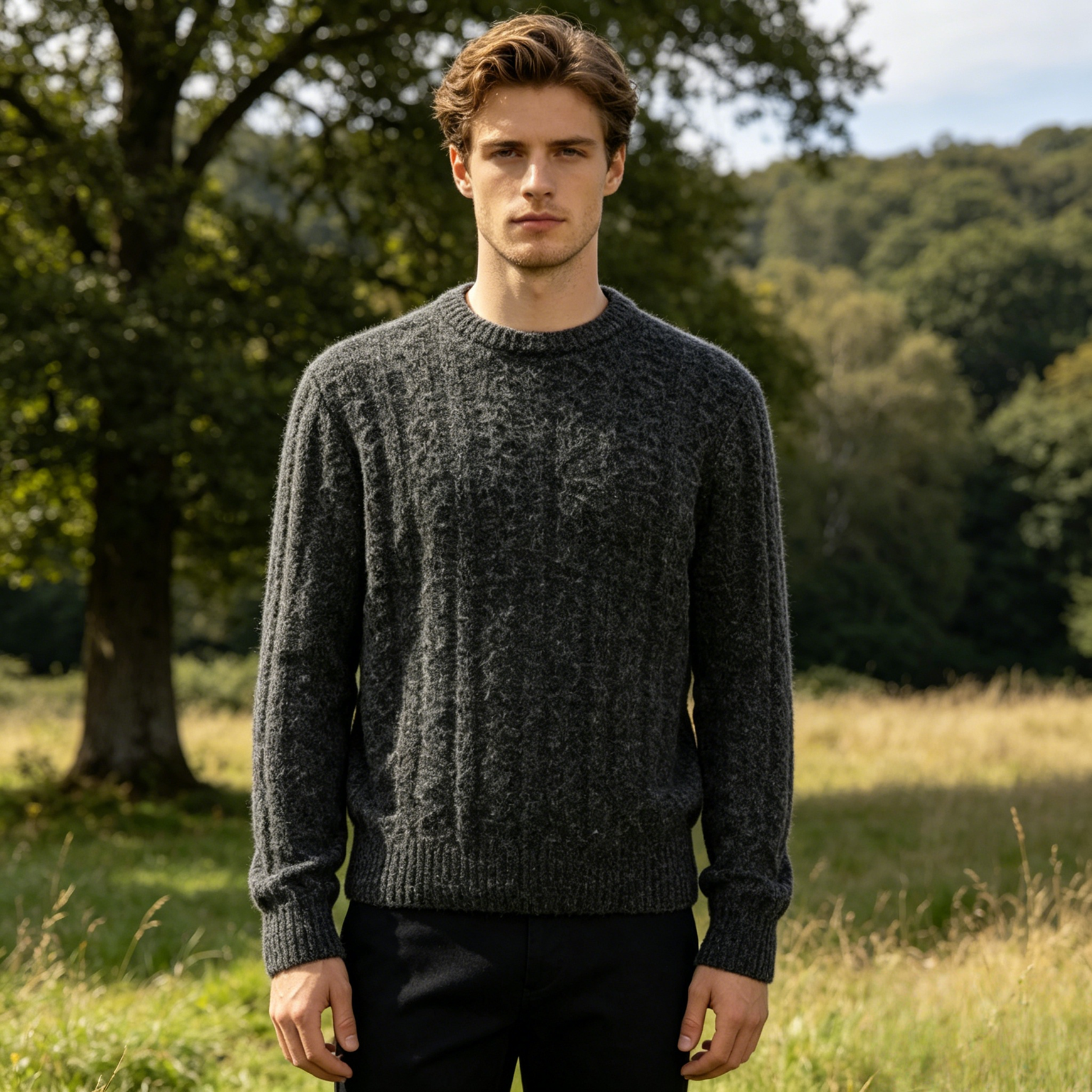 Genea Men's Knitted Cable Sweater High Neck Pullover with Anti-Pilling Thick Wool Nylon Blend for Winter