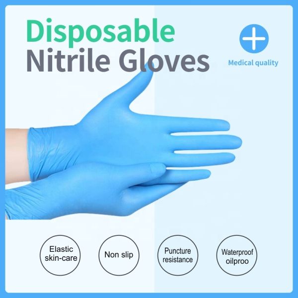 Blue Examination Medical Nitrile Gloves Food Grade Puncture Resistant