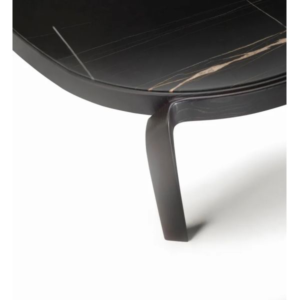 Premium Interior Coffee Side Table With Marble Top Curved Walnut Frame Legs