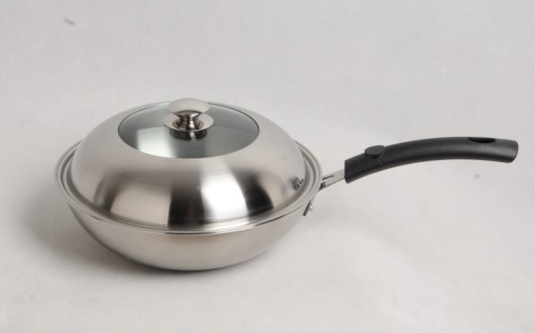 Stainless steel wok by tri-ply cookware SHONLI-F-04,30cm with bakelite handle