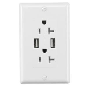 PCABS素材 双 USBソケット 壁出口 20A 125V AC 改変耐性