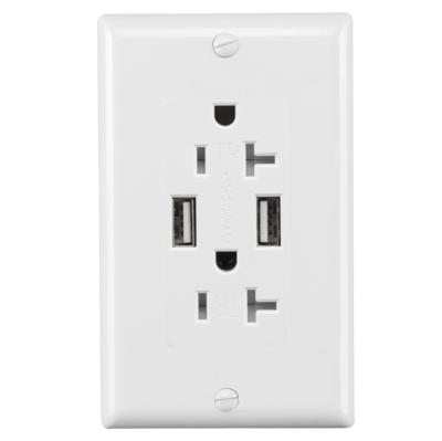 PC ABS Material USB Wall Outlet Tamper Resistant Dual USB Wall Socket