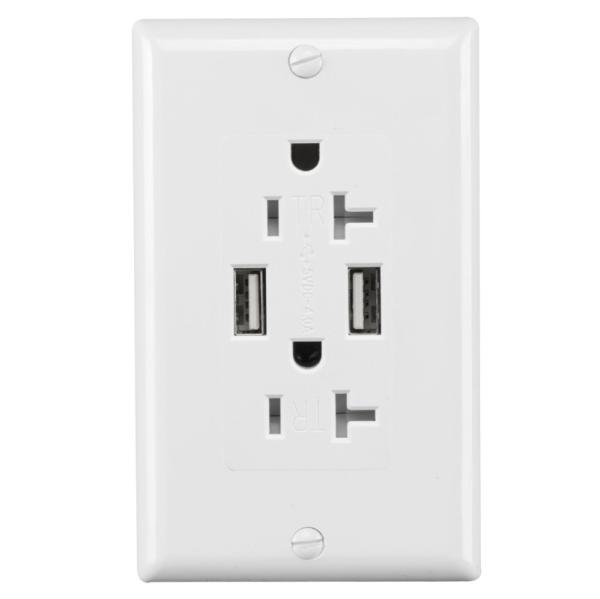 PC ABS Material USB Wall Outlet Tamper Resistant Dual USB Wall Socket