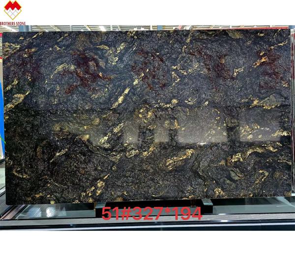 Luxury Modern Polished Black Gold Veins Quartzite Stone Brazil Natural Cosmic Black Granite Vanity Top Kitchen Bathroom Villas