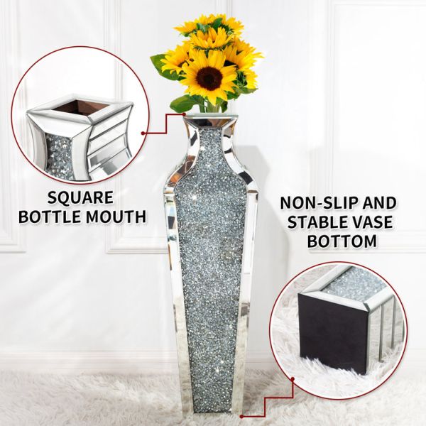 Home Decoration Mirrored Furniture Tall Floor Vase Clear Glass Crystal For Wedding