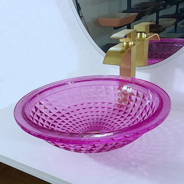 Crystal Glass 12mm Purple Glass Sink Bowl For Restroom 140mm Height Modern