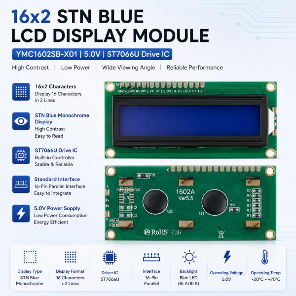 16x2 Character LCD Display STN Blue 5V Monochrome LCD Module ST7066U Controller Replacement