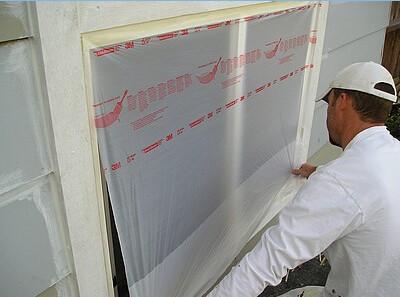 plastic drop cloth, PE drop cloth, plastic masking film, Taped clear HDPE plastic masking film drop film, House Painting
