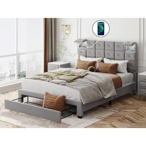 Newly developed High-end multi-functional Queen Size Velvet Platform Bed with a