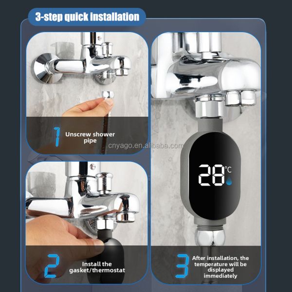 YIERYI Smart Shower Thermometer with LED Digital Display and Color-Coded Temperature Alerts for Bathroom Safety No Battery Required