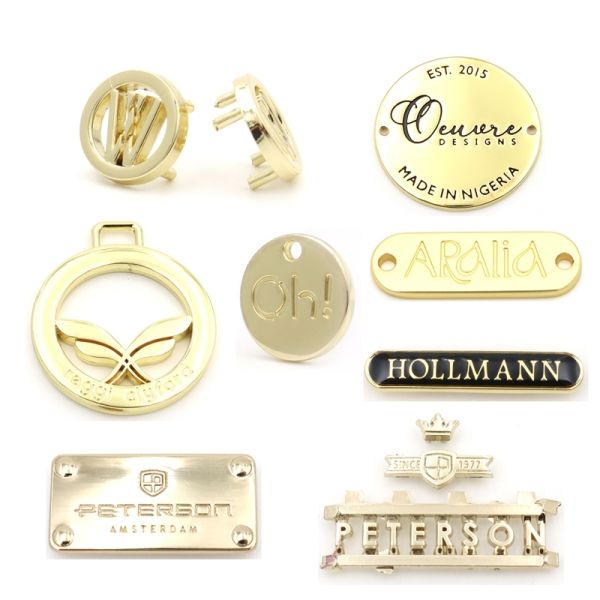 Vintage Brushed Antique Brass Metal Name Plates Custom Engraved Brand Name Metal Logo Plate For Bags