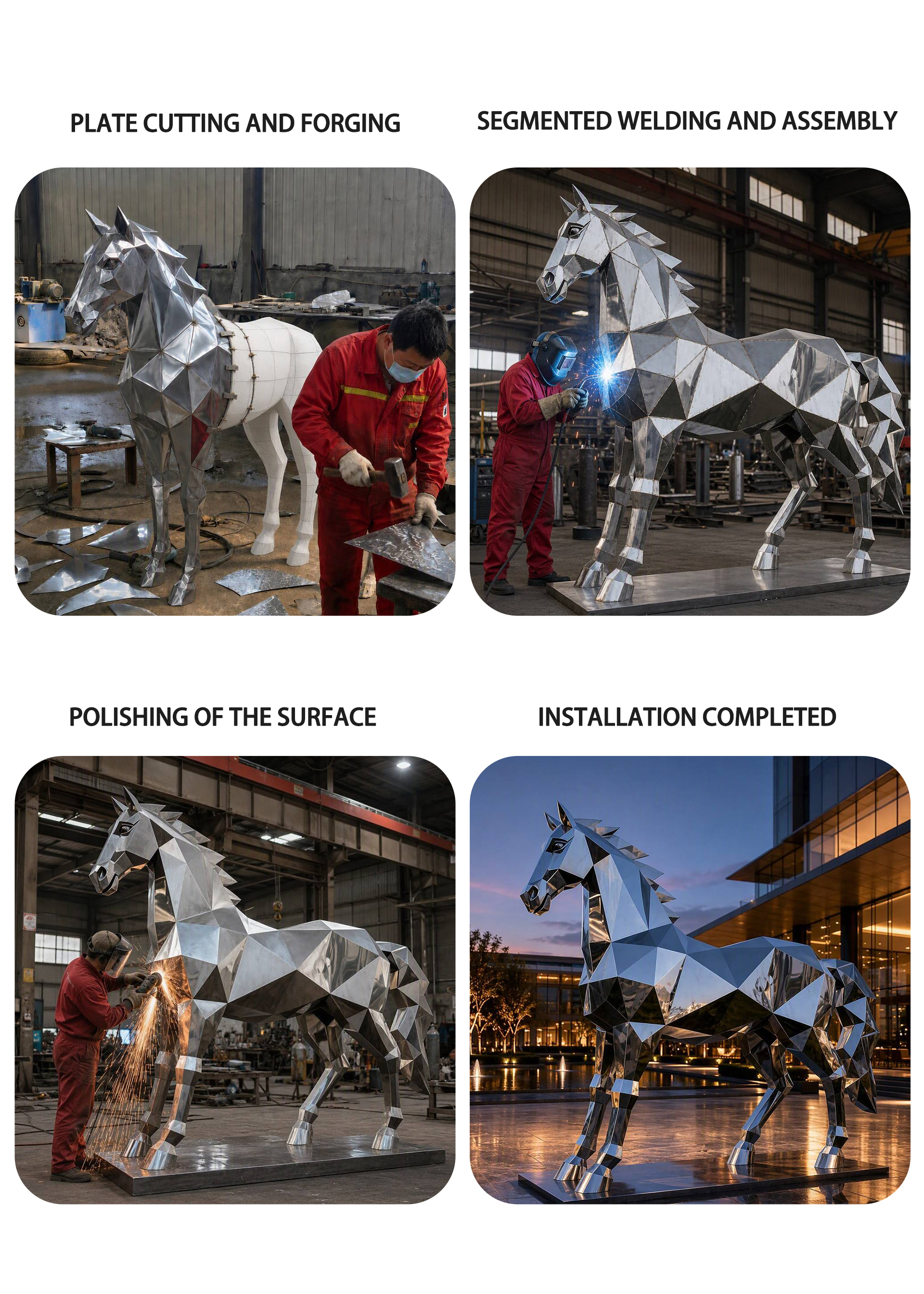 Large Mirror Stainless Steel Geometric Faceted Horse Sculpture for City Park & Industrial Park Landscape