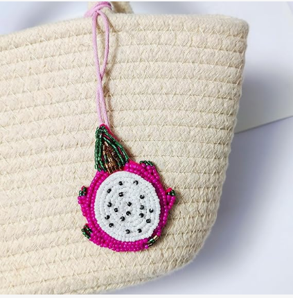 5PCS Patch Beaded Bag Charm Fruit Purse Charms for Handbags Summer Keychain | Small Bag Charm, Dragon Fruit Pomegranate Watermelon Orange Lemon Bag Charms, Beads And Rhinestones, Hand-Sewn