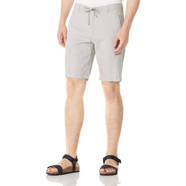 Breathable Mens Casual Summer Shorts Grey Zipper Closure Low Rise Linen Shorts