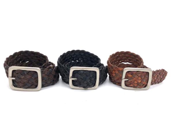 a correia de couro ocasional dos homens da largura de 4.0cm/preto forte da curvatura do Pin trançou a correia de couro