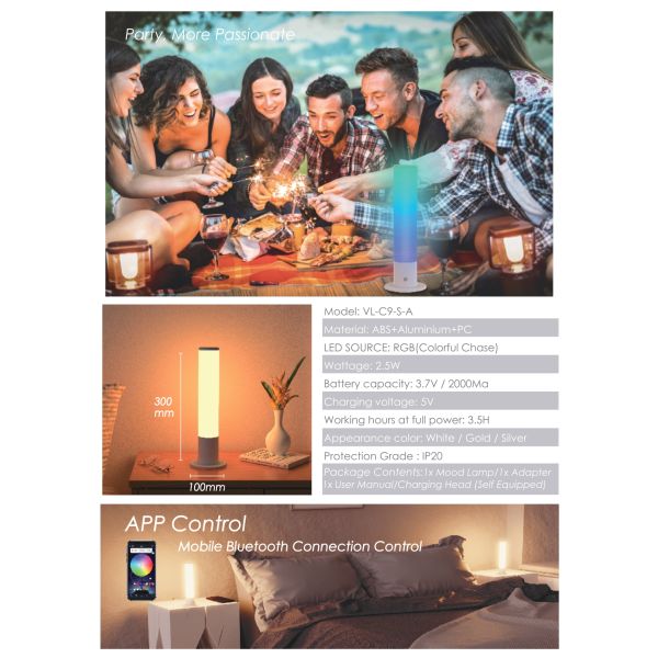 Dual Color Portable Table Lamp 2700K Rechargeable Portable Lamp 85V - 265V