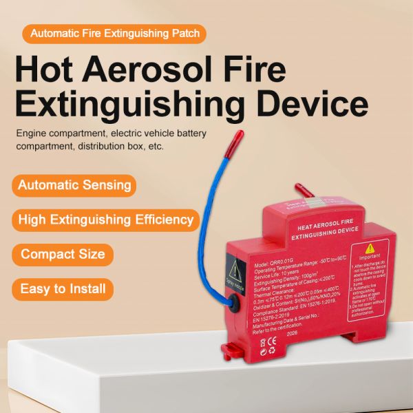 Snap-on Hot Aerosol Automatic Fire Suppression Sticker 30g Agent 0.3m³ Coverage 170℃ Thermal Start EN 15276 Certified DIN Rail & Adhesive Mount 10-Year Lifespan for Meter Box Distribution Cabinet EV C