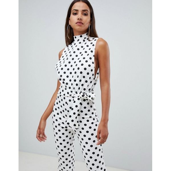 OEM high quality girls high neck jumpsuit in polka dot