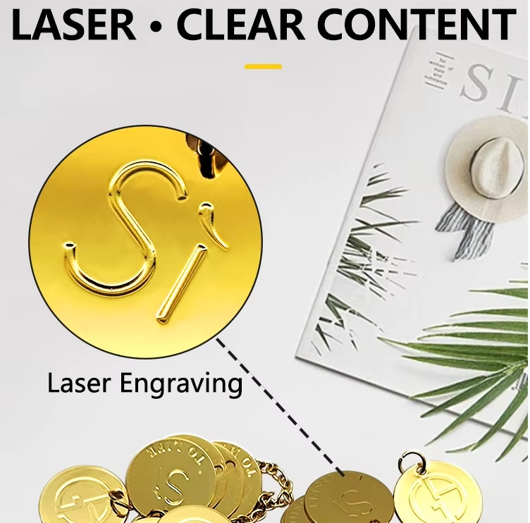 Custom Luxury Logo Charm Label Hang Tag Etching Embossed Private Gold Metal Branding For Decoration and Perfume Bottle