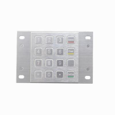 Waterproof 304 Stainless Steel Encrypted Pin Pad Payment Kiosk IP65 Encrypted Metal Keypad with 16 Keys