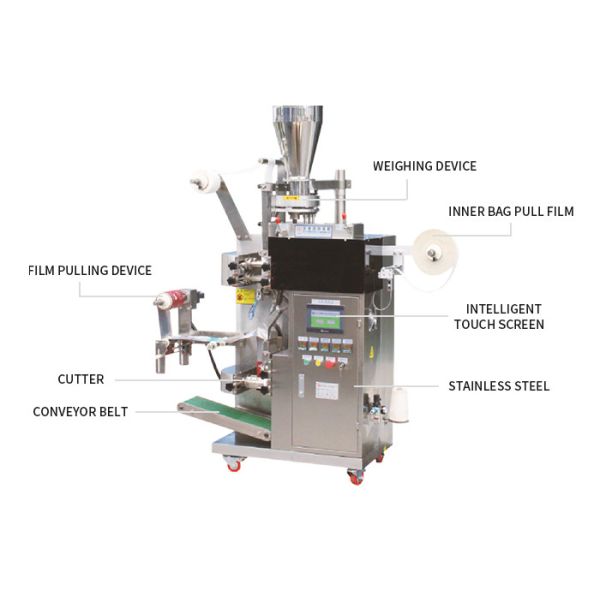 Fully Automatic Tea Bag Packing Machine 3 Side Sealing 15L/Min With Label
