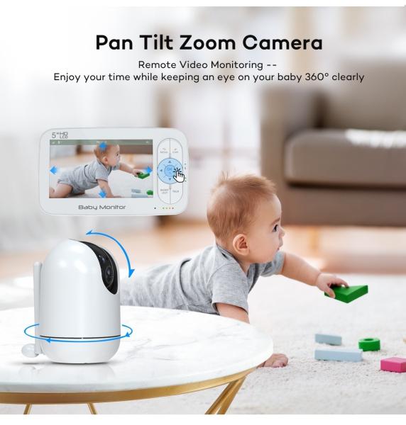 5 Inch 720P PRO Security Baby Monitor Cameras With Visual Sound Alarm 360 PTZ Camera