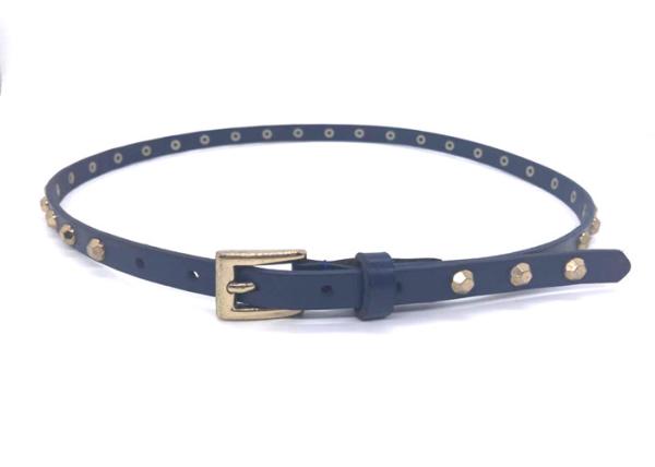 5/8 Width Ladies Rivet Leather Skinny Belt Hexagon Studded For Jeans