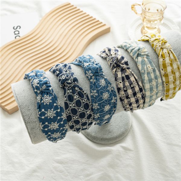 GLH028 Hollowed-out denim knotted headband wide pressed hair women's hemmed headband hair accessories wholesale
