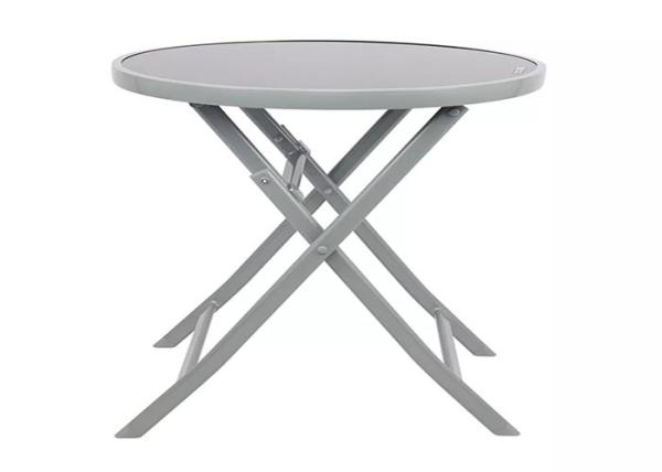 Grey Round Folding Outdoor Table With Glass Desktop For Party Events Wedding