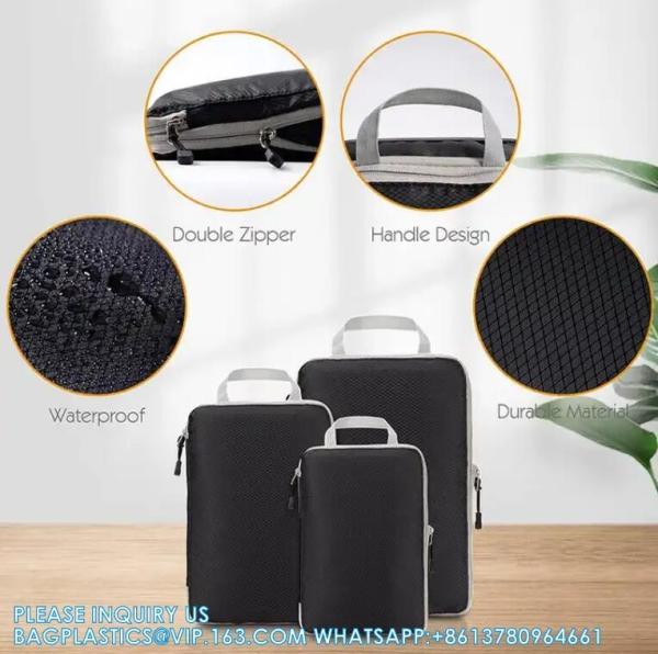Compression Packing Cubes Luggage Organizer With Double Zipper Travel Portable Storage Bag Washable Space Saver